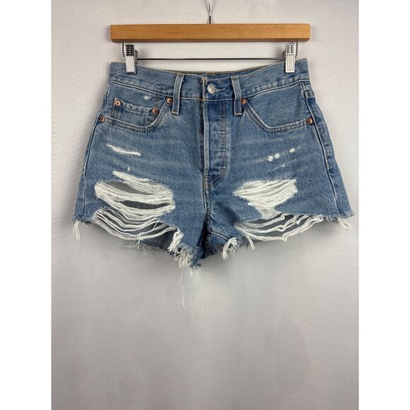 Women’s Levi’s Size 2 Blue Distressed Jean Mini Shorts - Picture 1 of 5